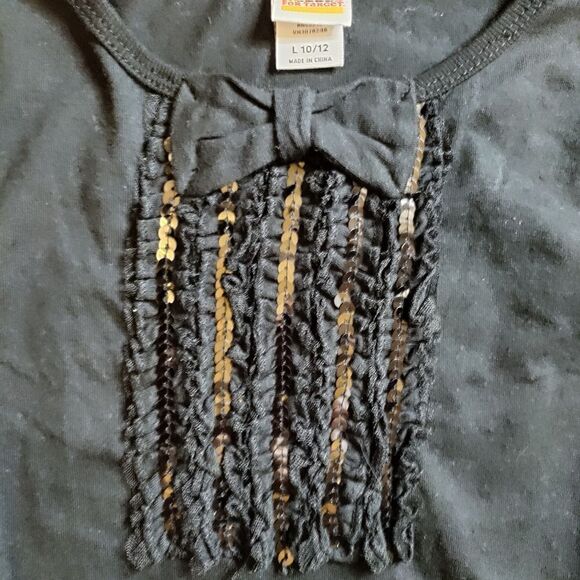 Harajuku Mini black long sleeve ruffle front shirt girls size 10 to 12 Sequins - Picture 2 of 6